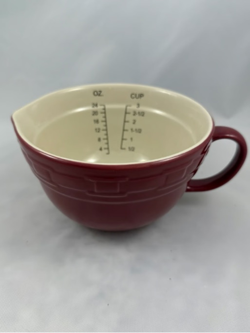Ceramic Measuring Batter Bowl with Handle - Deep Red